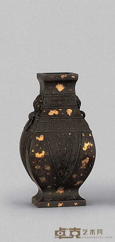 18世纪 铜洒金饕餮纹小方壶 高13.2cm